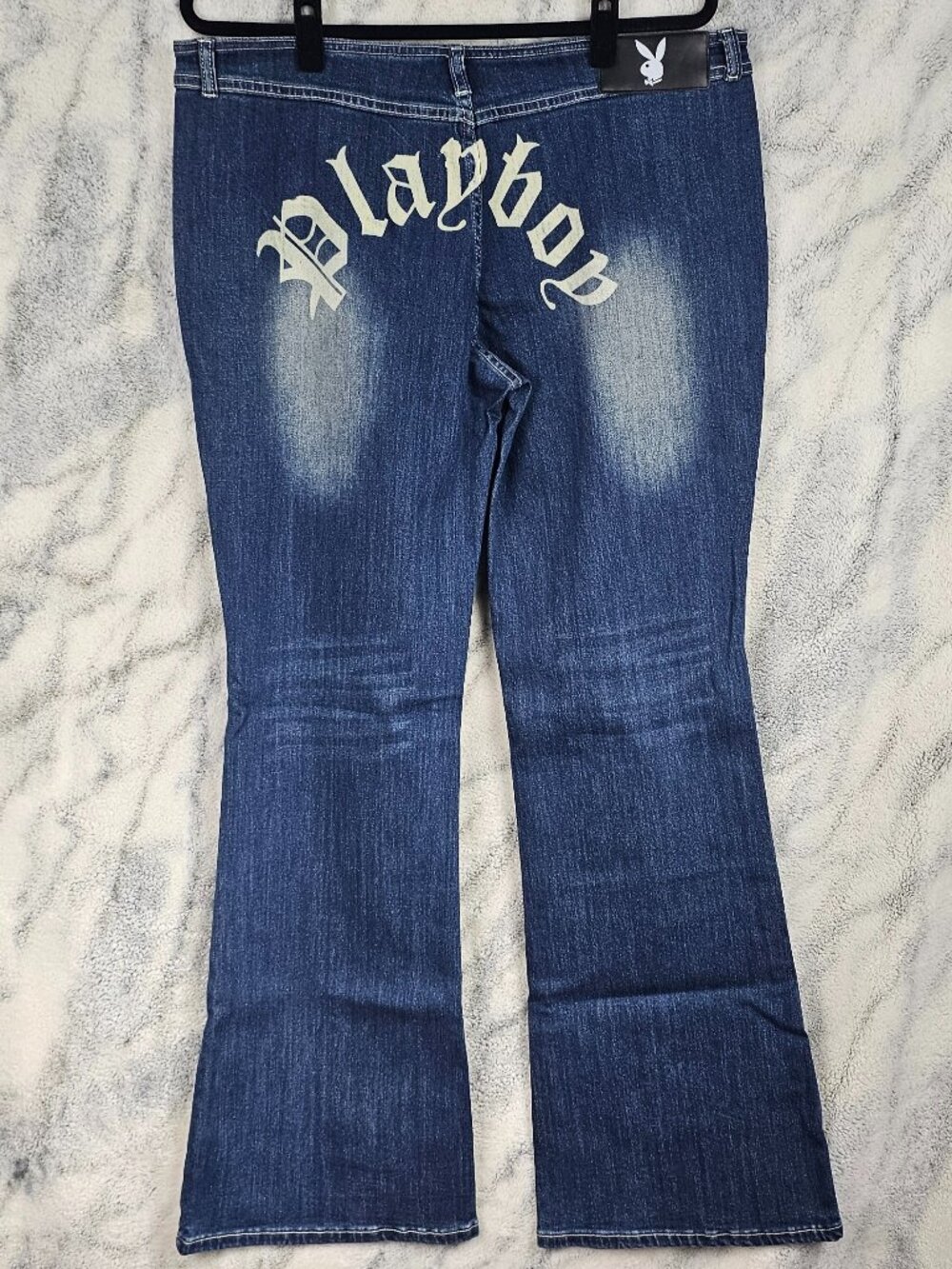 Dolls Kill x Playboy 1X Low Rise Playmate Distressed Denim Logo Graphic Jeans